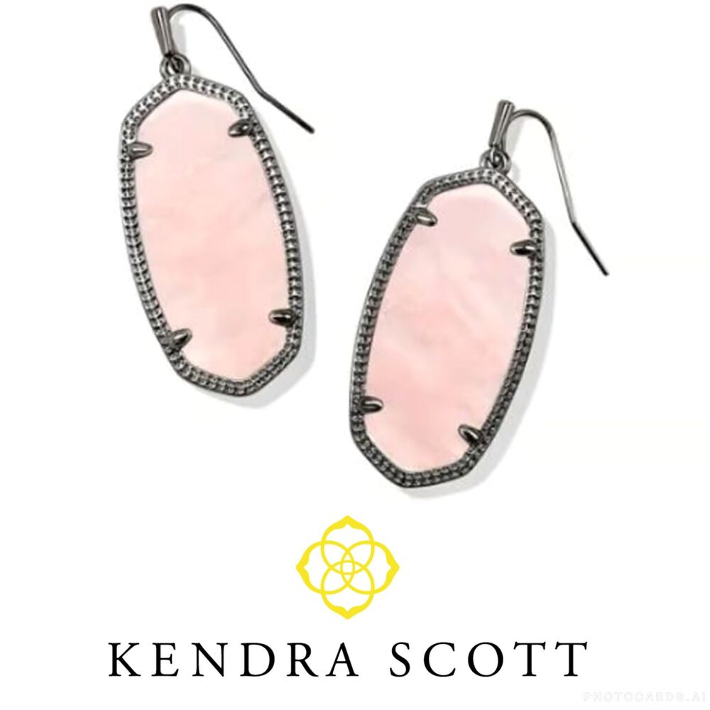 NWOT Kendra Scott Elle Rose Quartz Earrings Gunmetal Tone